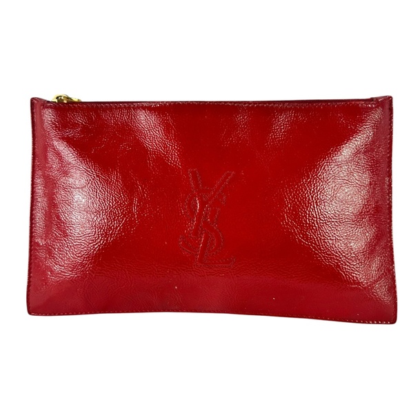 Genuine YSL Yves Saint Laurent Red Patent Leather Top Zip Clutch Pouch - Picture 1 of 12